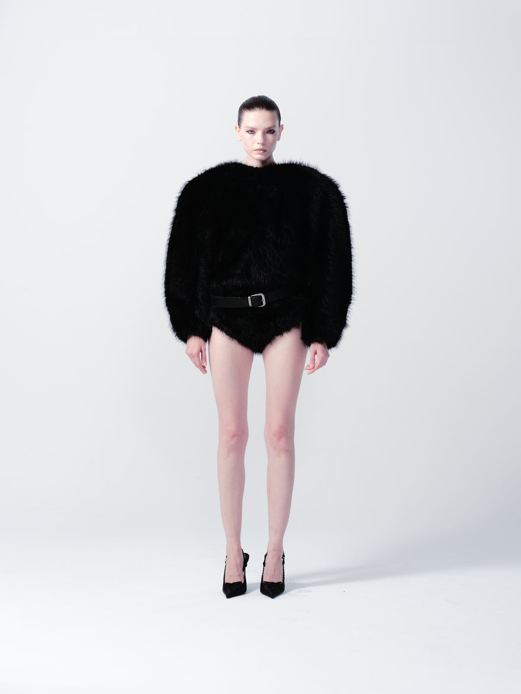 BIG ROUND SHOULDER FUR COAT WITH ATTACHABLE HIGH COLLAR