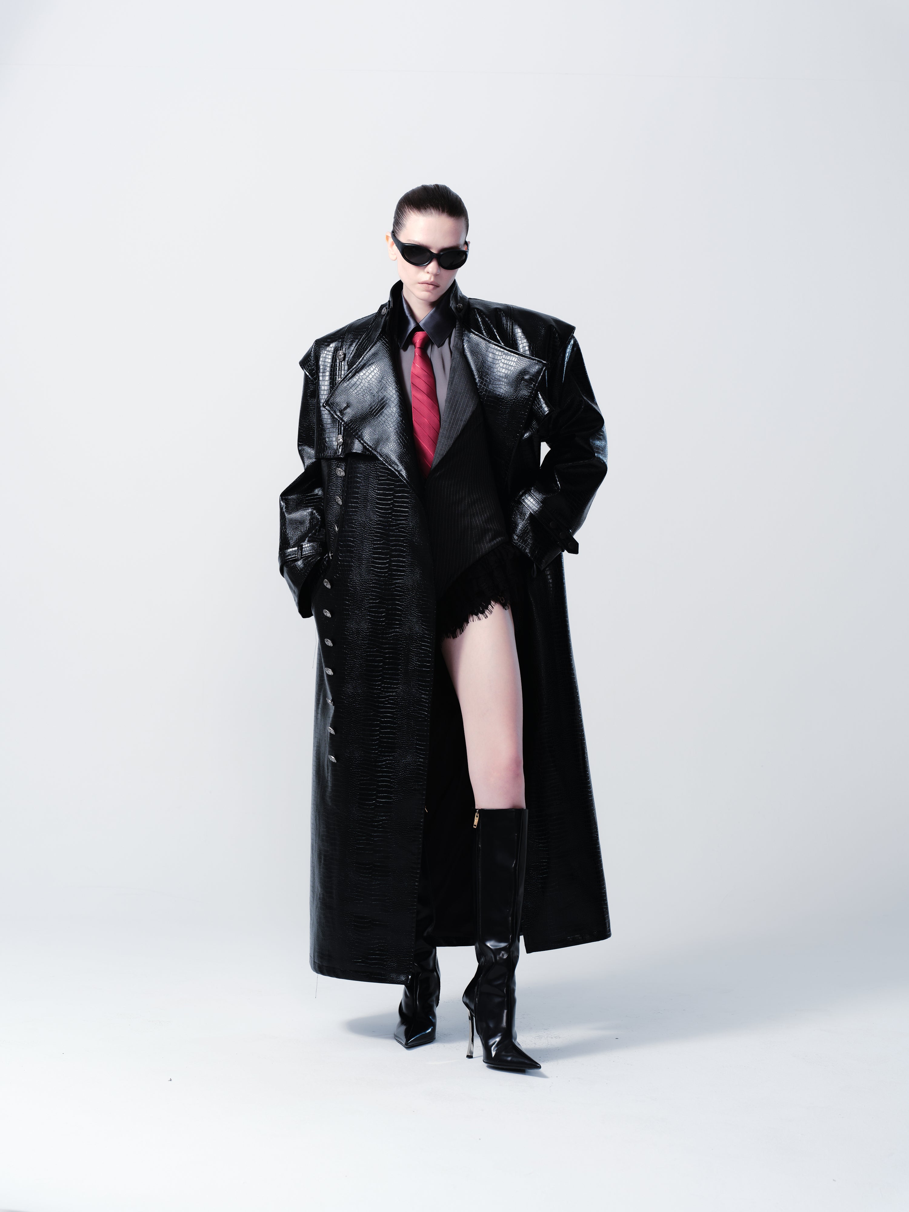 SNAKESKIN LEATHER TRENCHCOAT