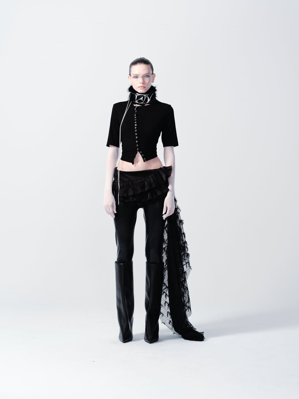 SATIN DRESS WITH LAYERS OF RUFFLES WITH LACE TRAIN