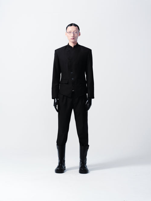 FLAT-FRONT PINSTRIPE TAILORED SUIT PANTS
