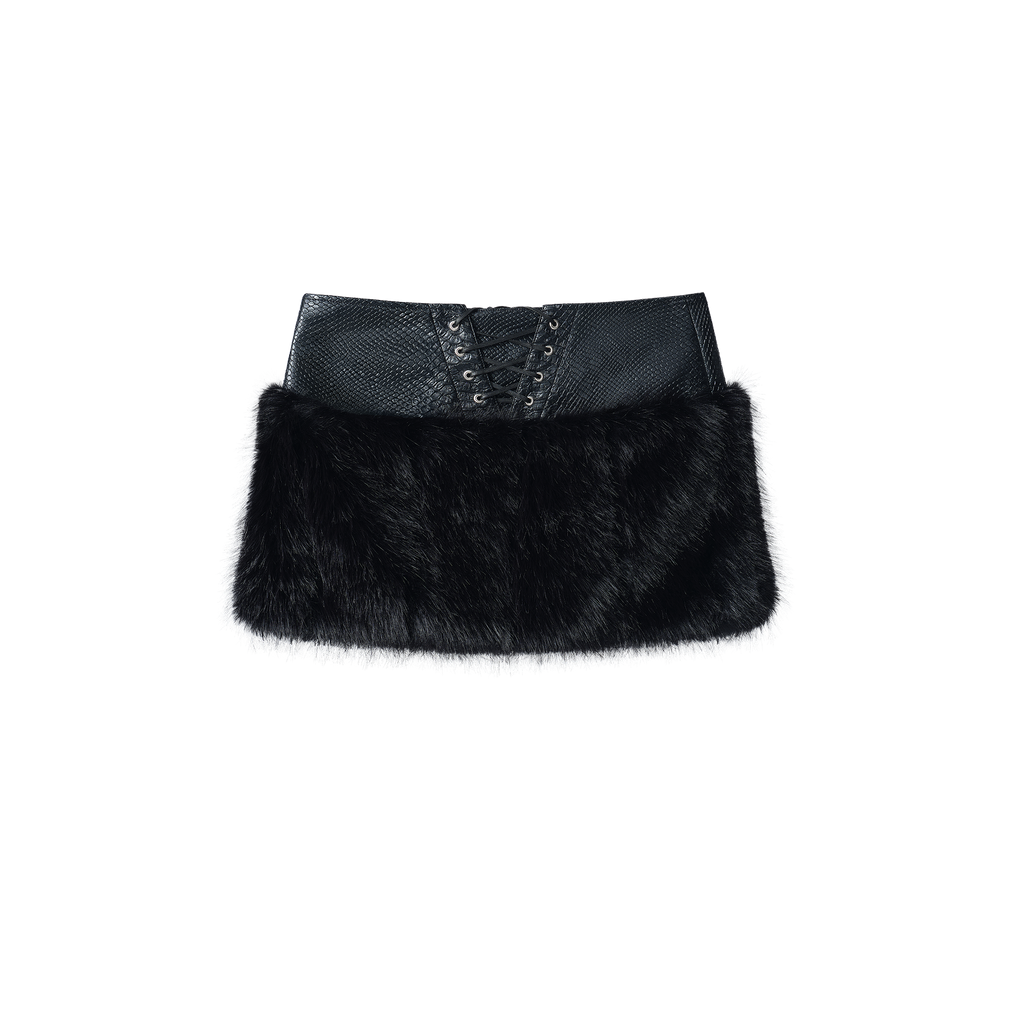 SNAKESKIN LEATHER & FUR SKIRT
