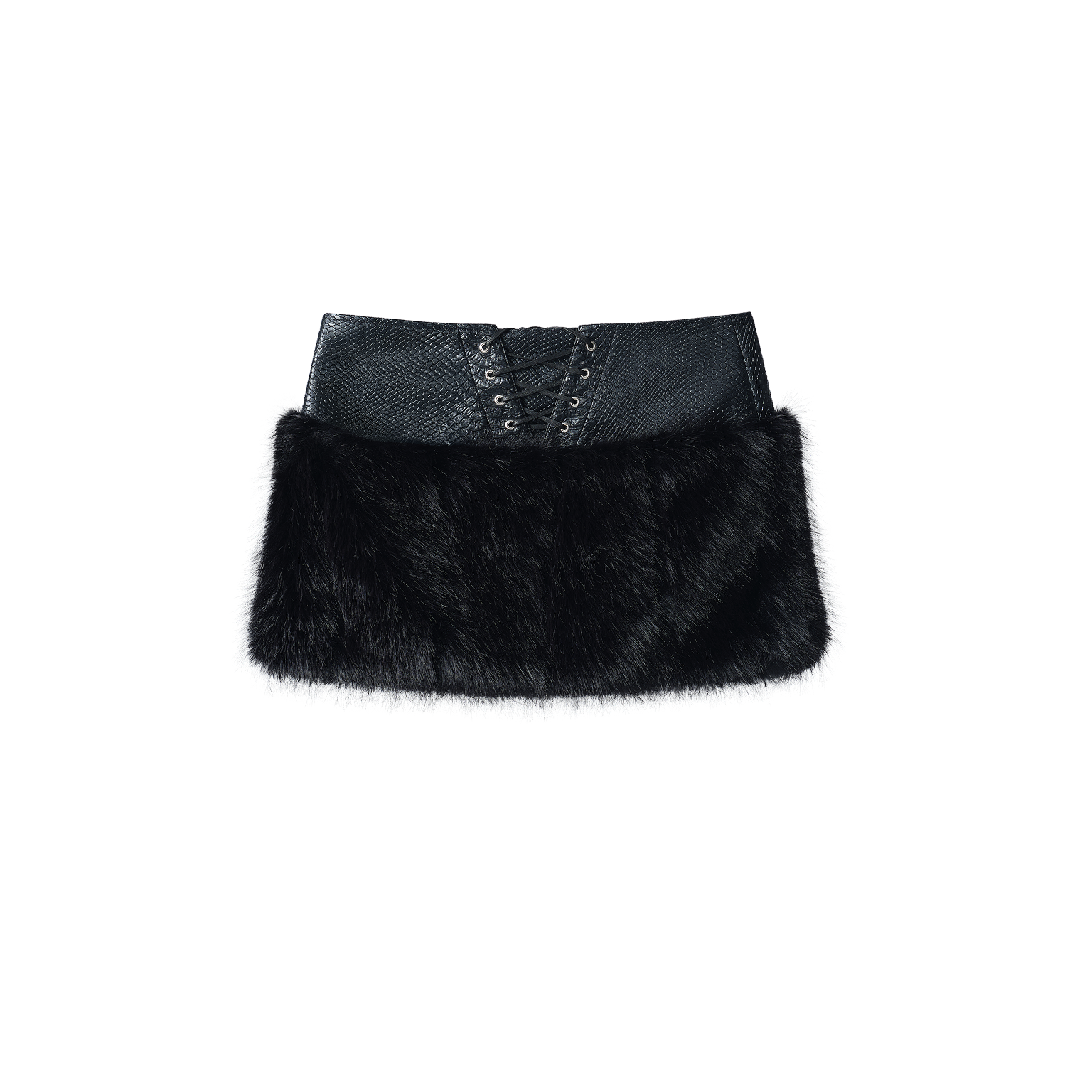 SNAKESKIN LEATHER & FUR SKIRT