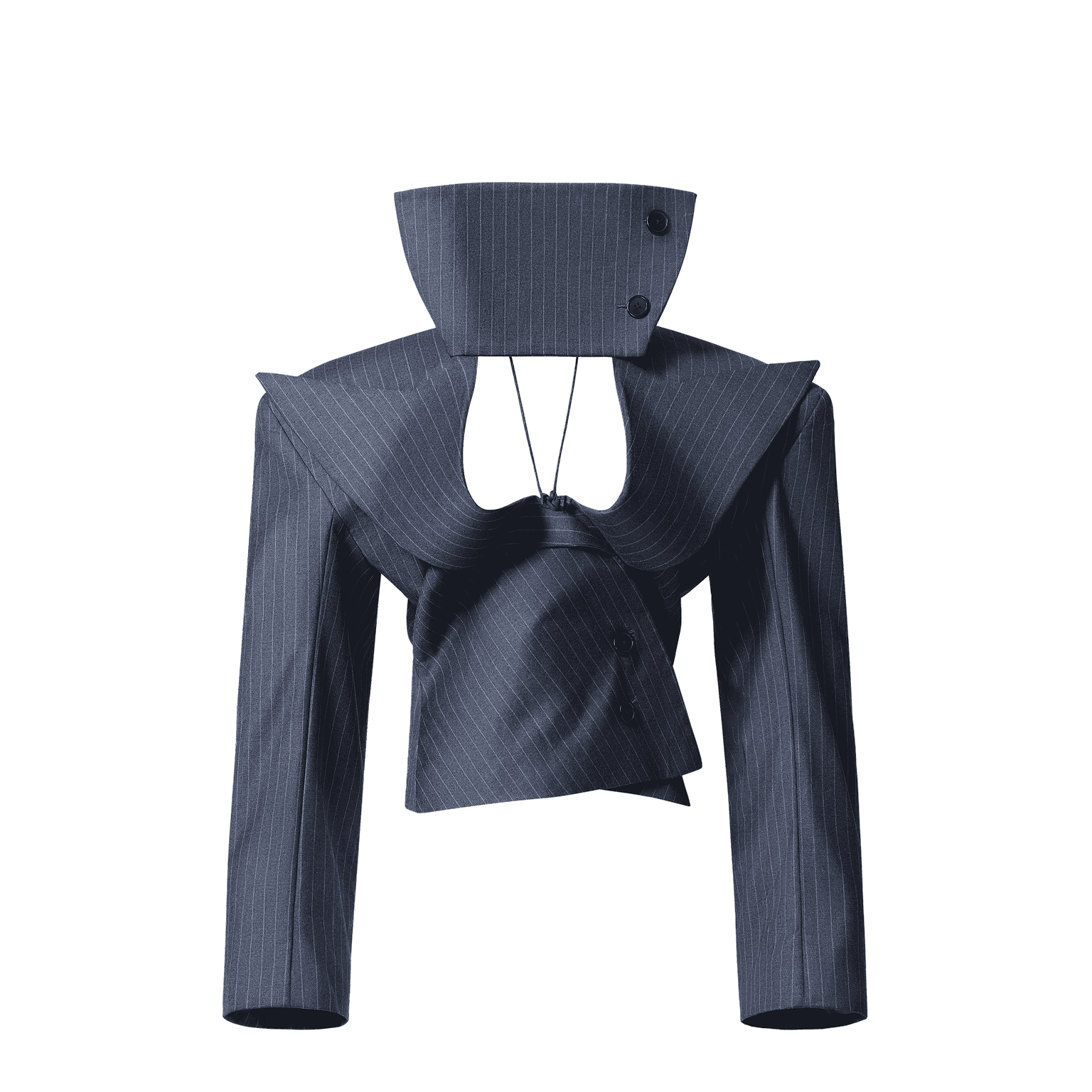 OVERSIZED SCULPTURAL CHEST REVEAL JACKET IN STRIPED SUIT