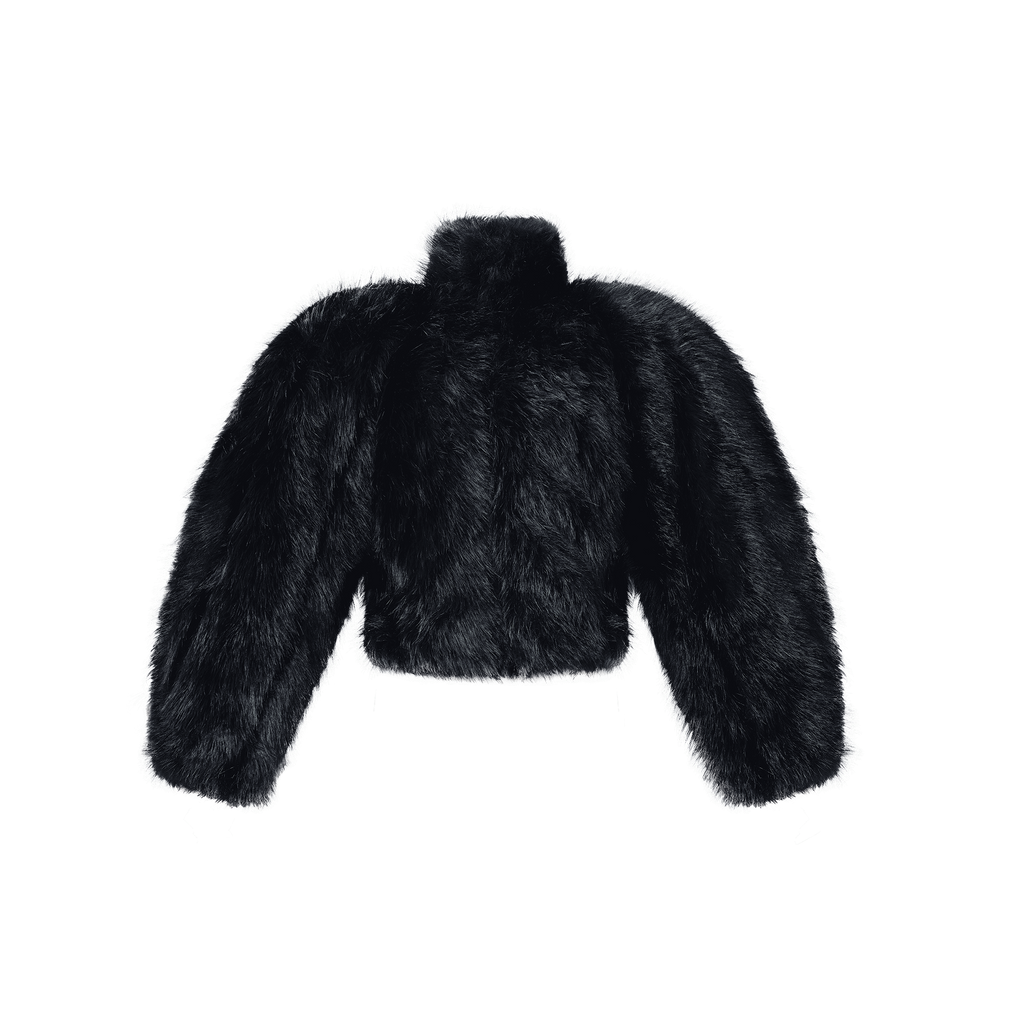 BIG ROUND SHOULDER FUR COAT WITH ATTACHABLE HIGH COLLAR