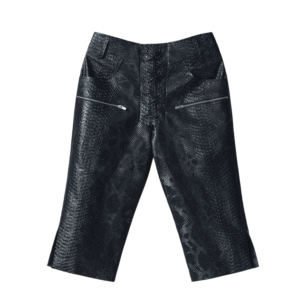 CROCODILE LEATHER KNEE LENGTH SHORTS WITH EYELETS